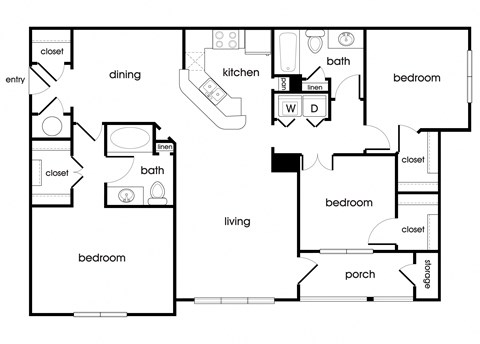 Three bedroom two bathroom floor plan image at Lakeside Vista